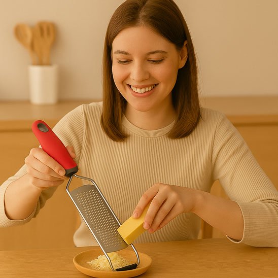 une femme qui utilise Râpe à fromage