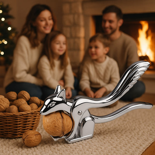 une famille autour d'une table avec un casse noix 