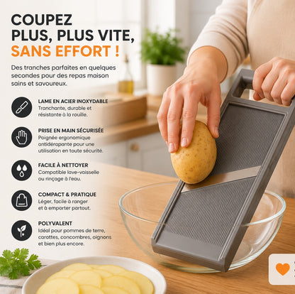 faire des tranches de pomme de terre avec un coupe légumes manuel 
