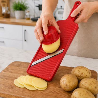 trancher des pommes de terre avec un coupe legumes manuel 