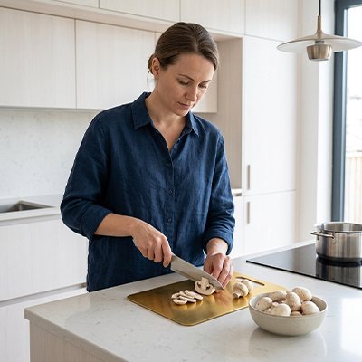  couper des aliments sur une Planche a decouper