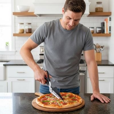  couper une pizza avec  Ciseau cuisine 