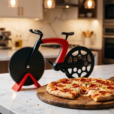 Couteau à pizza en forme de vélo pour couper une pizza 