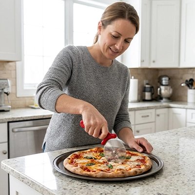 Couteau à pizza sur un plan de travail 