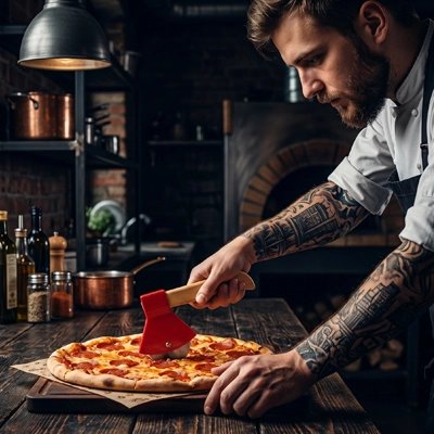 Couteau à pizza sur une table 