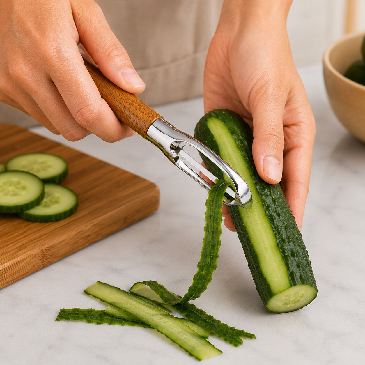 epluicher des concombre avec un eplucheur de pomme de terre 