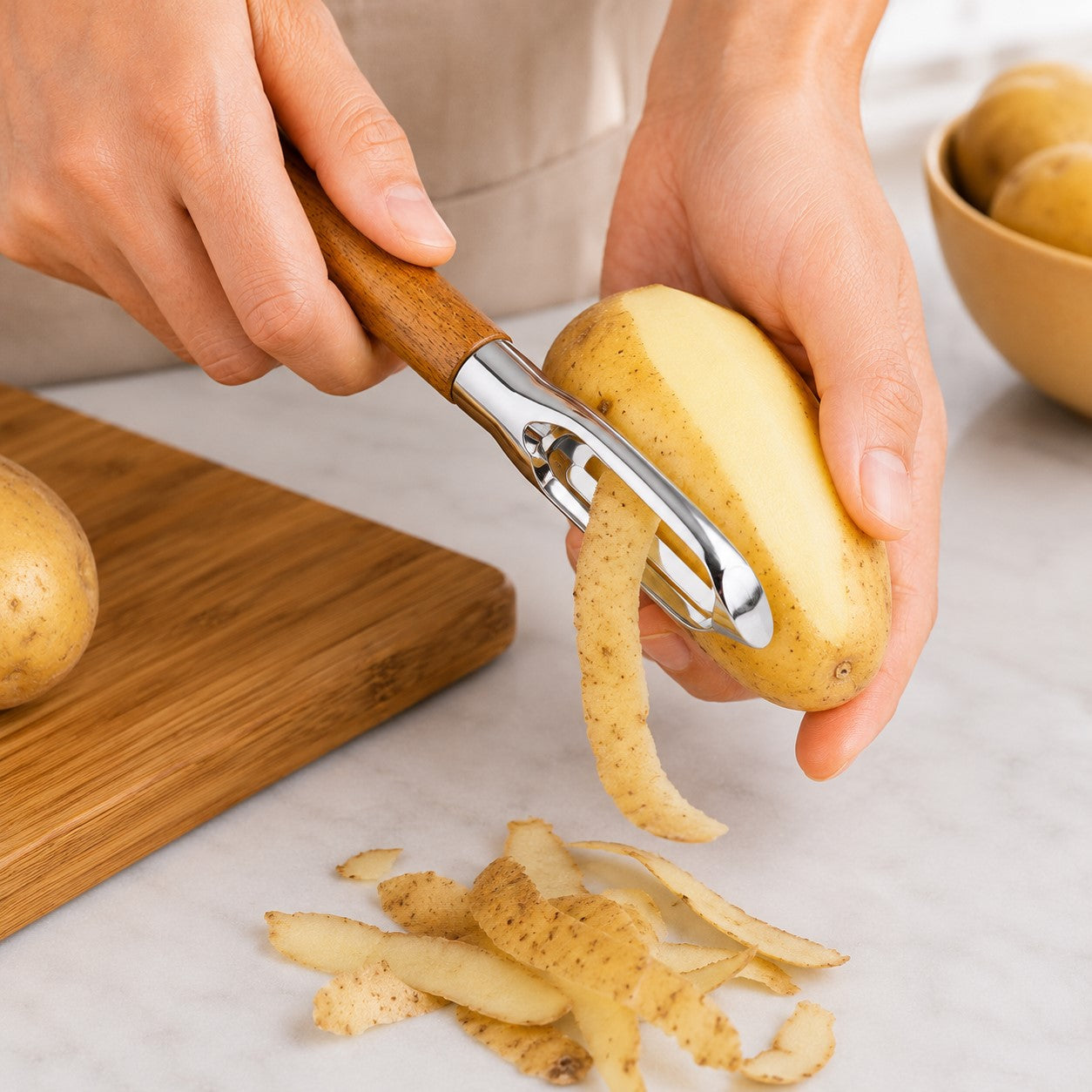 eplucher des pommes de terres avec un eplicheur de pomme de terre 