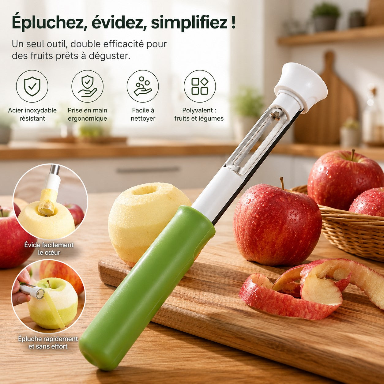 empucher les pommes avec un eplucheur pomme 