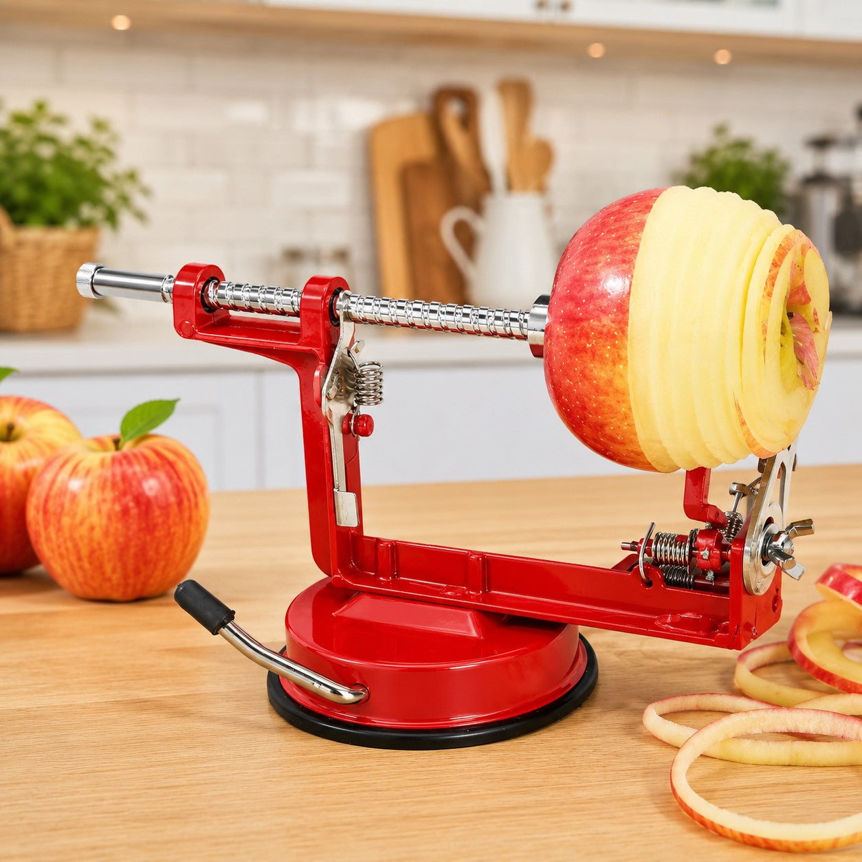 un eplucheir pomme en rouge 