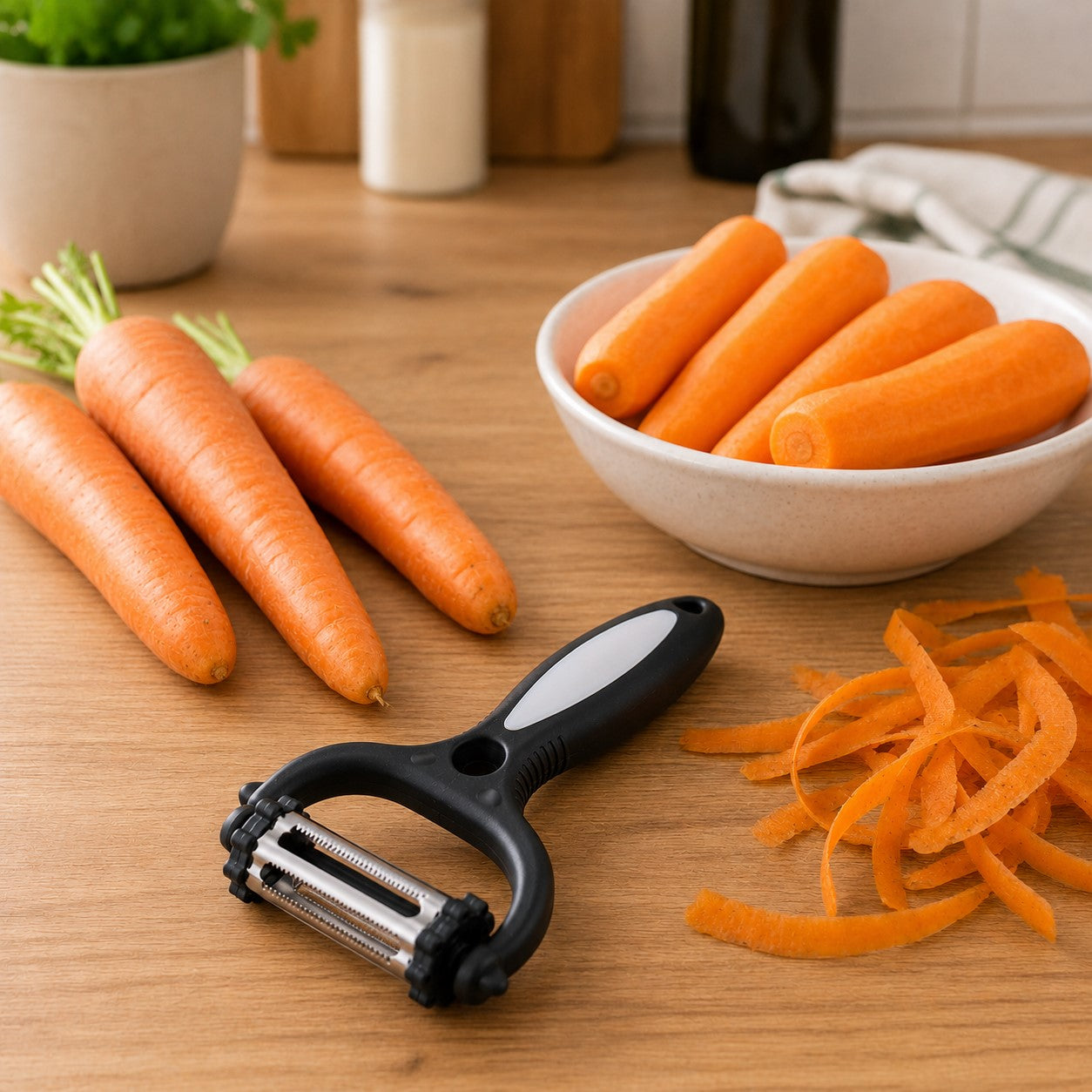 eplucher des carottes avec un eplucheur pomme de terre