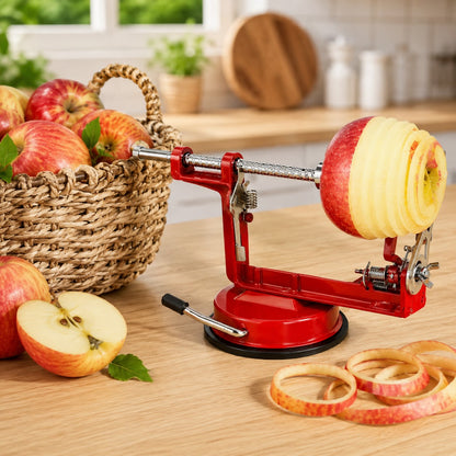 eplucher une pomme avec un eplucheur pomme rouge en inox 