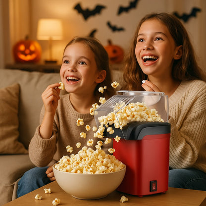 les fille  qui regarde un film avec une machine à pop corn à coté 