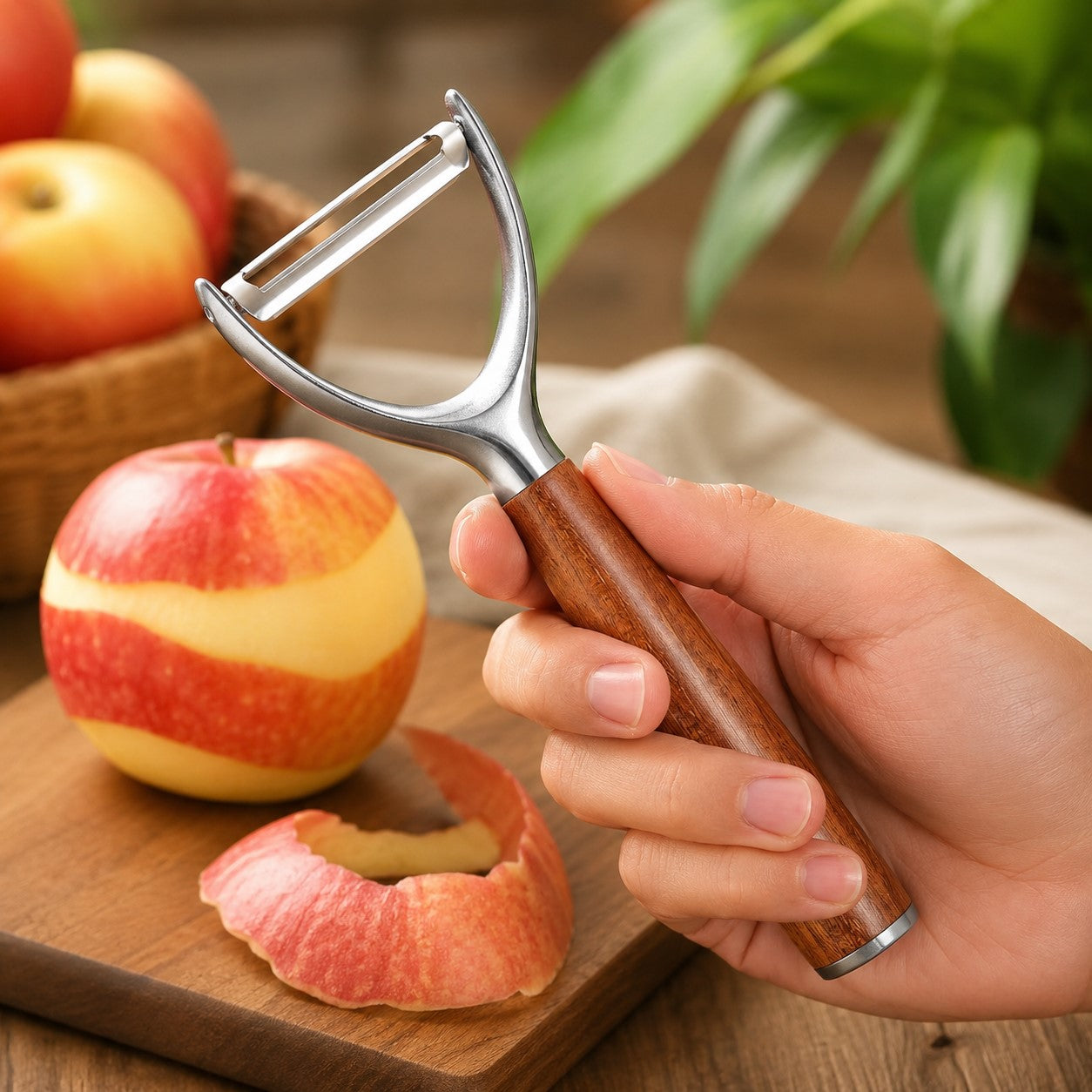 un pele pomme avec manche en bois 
