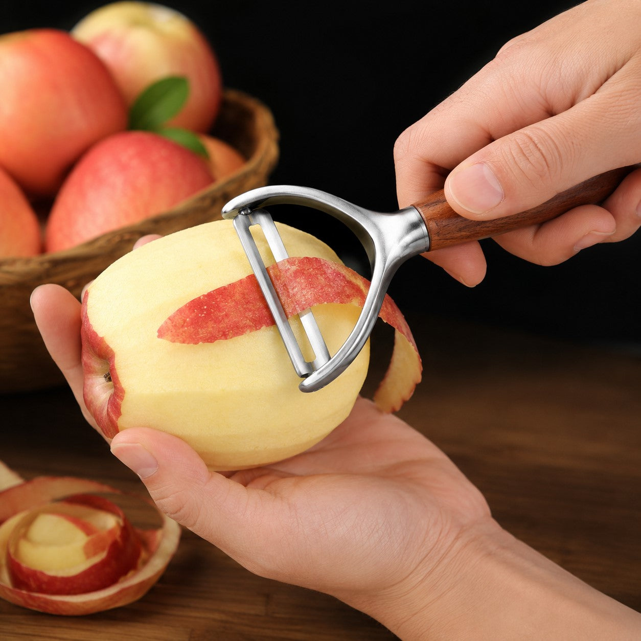eplucher une pomme avec un pele pomme 