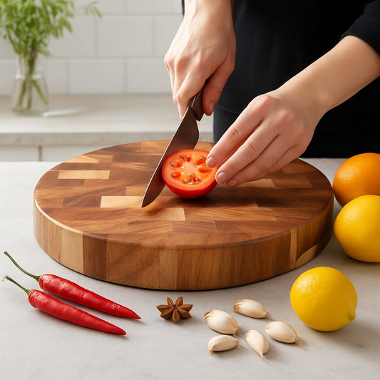 planche a decouper bois pour couper les tomates 