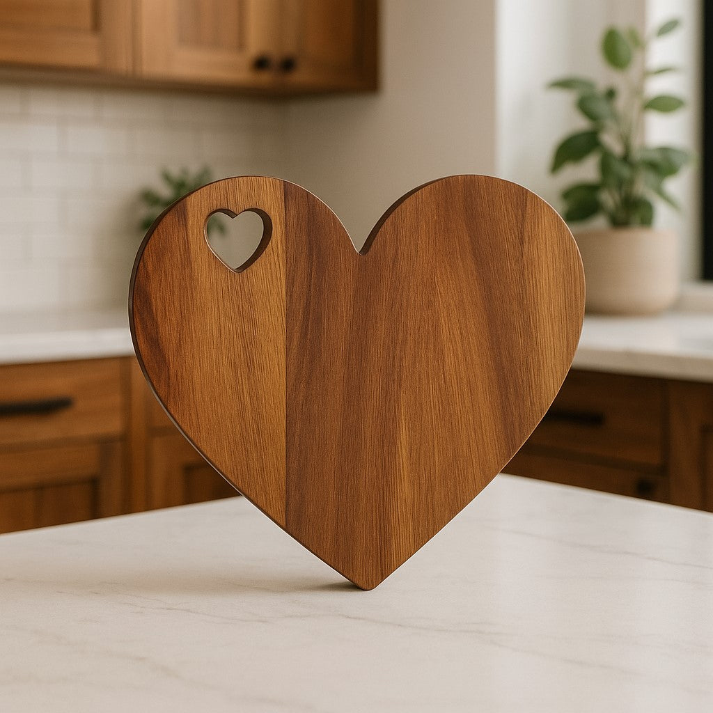 une planche a decouper en forme de cœur en bois d'acacia 