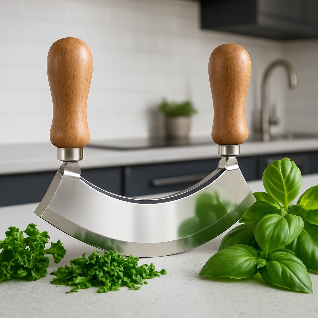 couper les herbes avec une planche a decouper en bois 