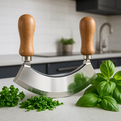 couper les herbes avec une planche a decouper en bois 
