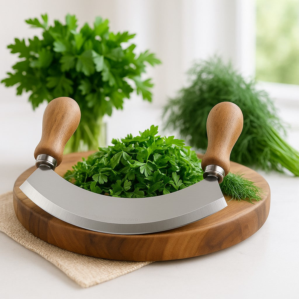 couper la coriandre sur ne planche a decouper en bois 