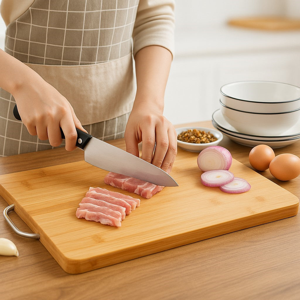 couper la charcuterie sur une planche a decouper en bois 