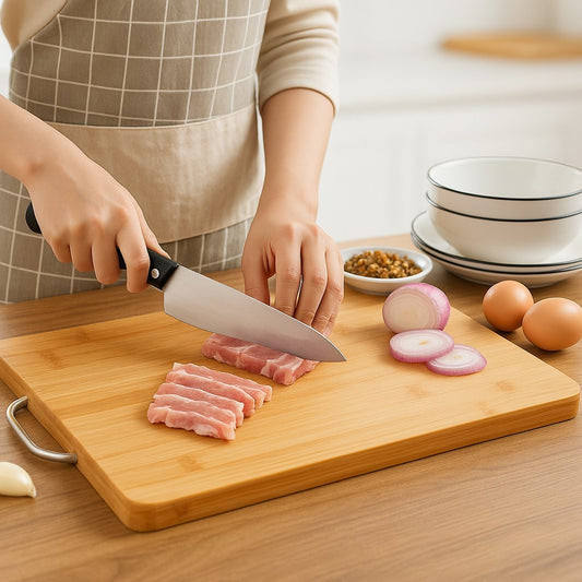couper la charcuterie sur une planche a decouper en bois 