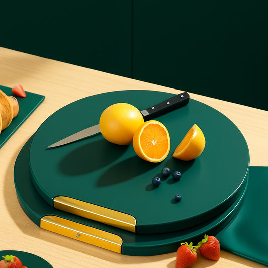 couper des citron sur une planche adecouper ronde verte