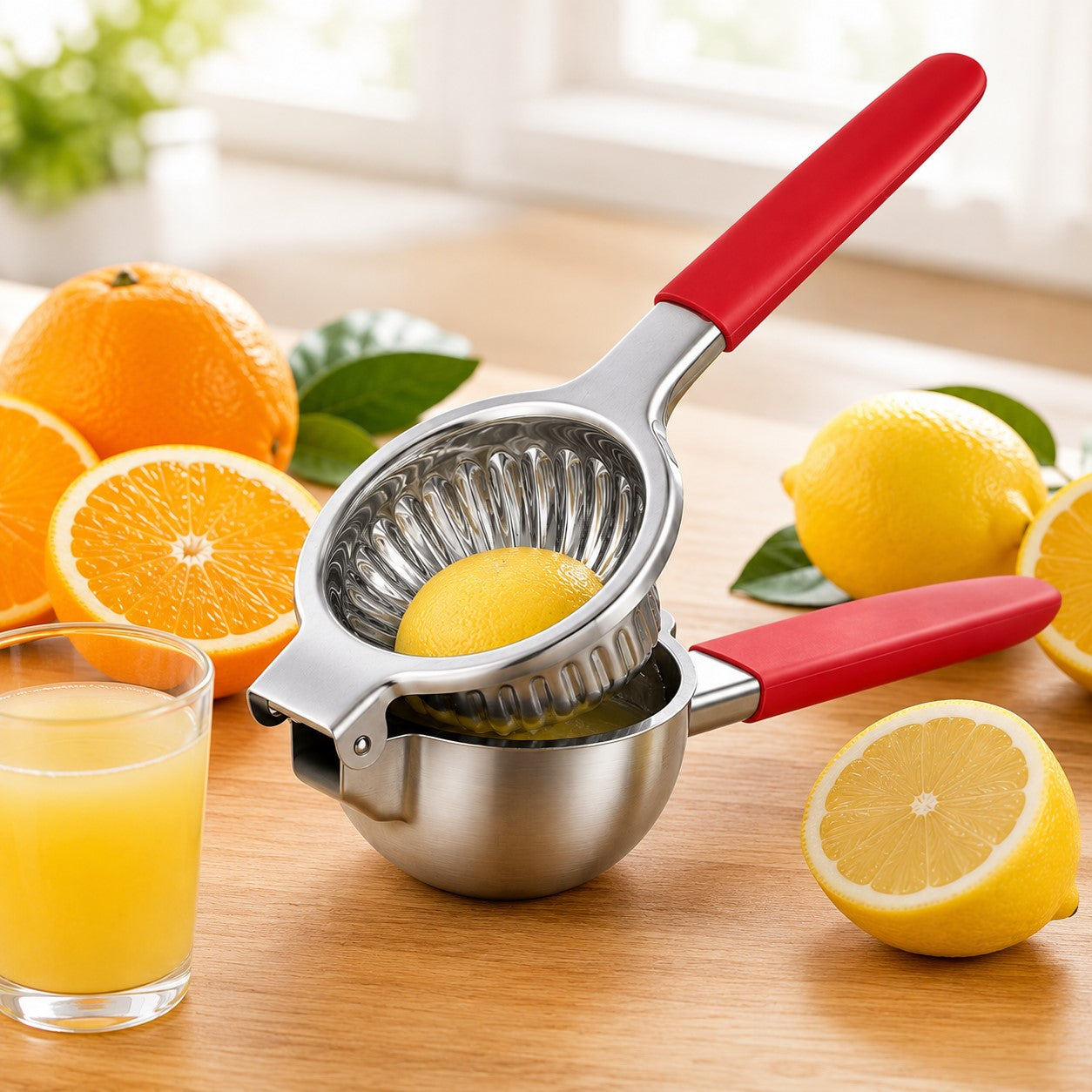presse un jus avec un presse agrumes manuelle 