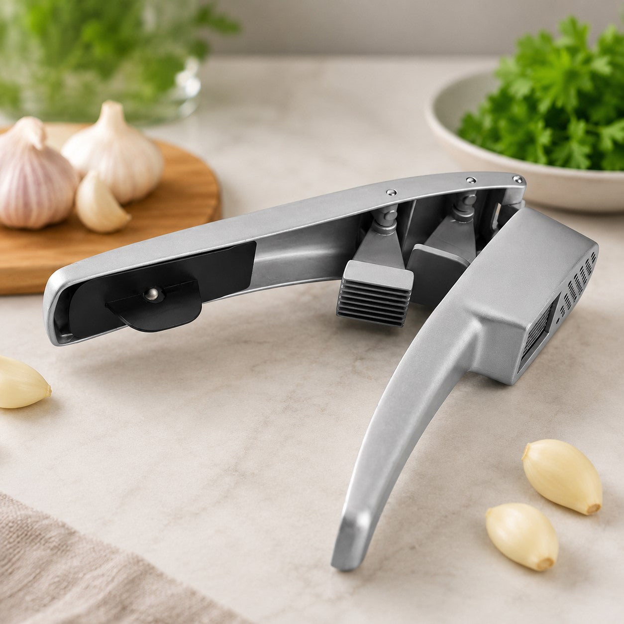 un presse ail sur une table de cuisine 