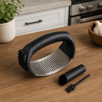 Presse ail en inox avec eplucheur 