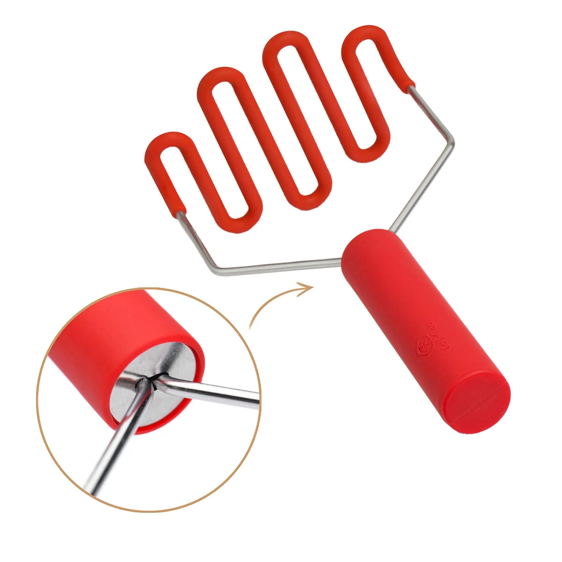 un presse purée rouge en silicone 