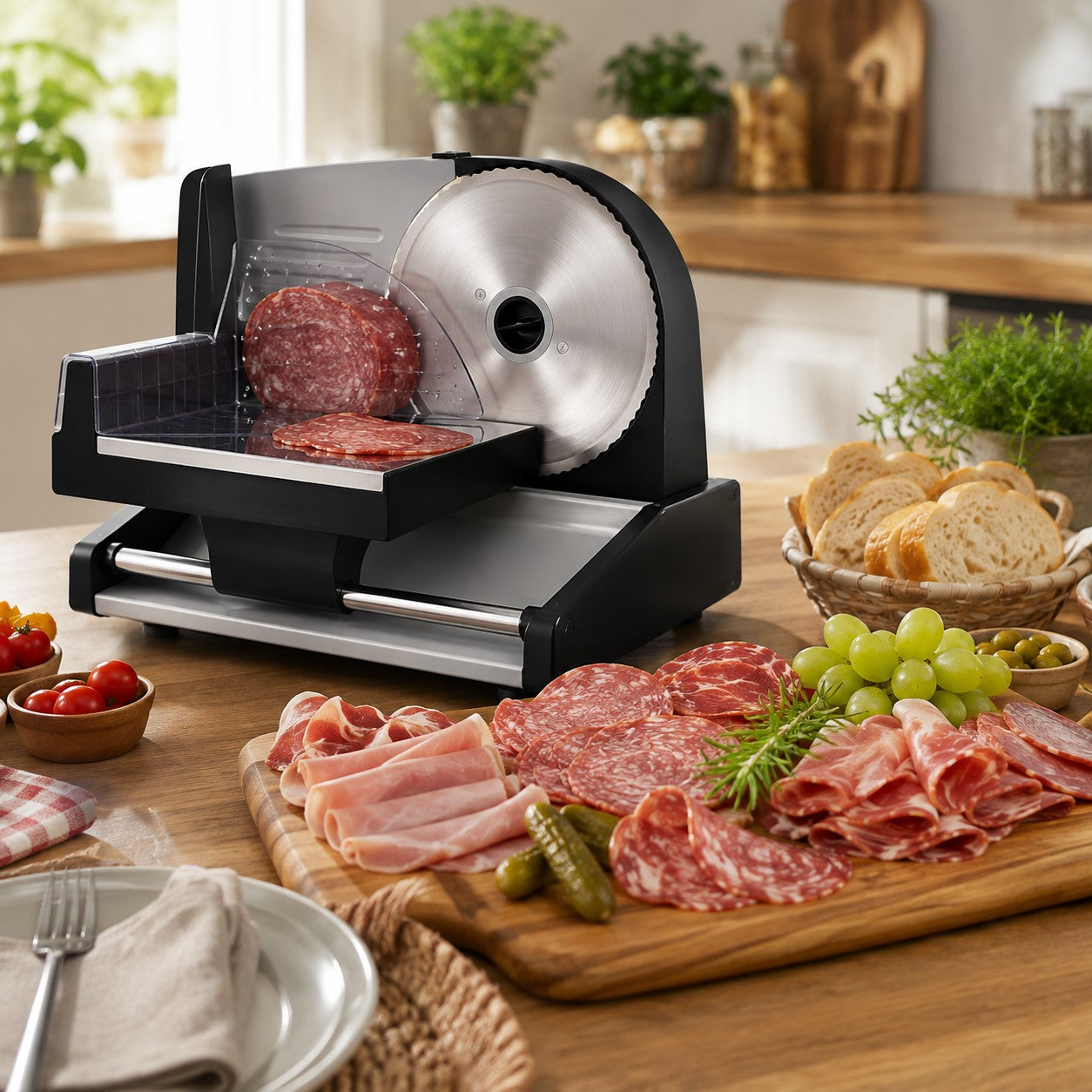 une trancheuse pour saucisson sur une table 