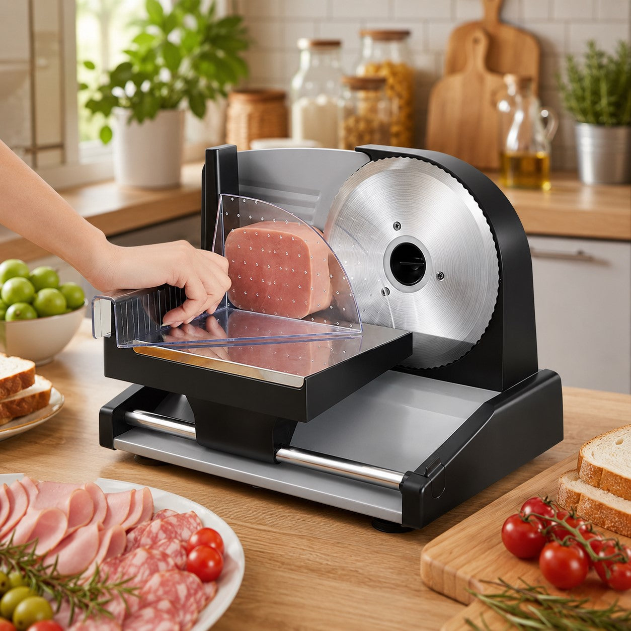 faire des tranches de jambon avec une trancheuse pour saucisson