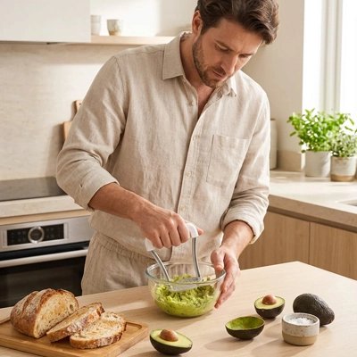 un homme fait une purée avec un Presse purée