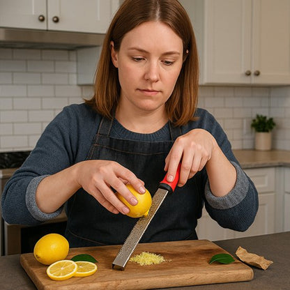 une femme qui fait des citron avec un Zesteur 