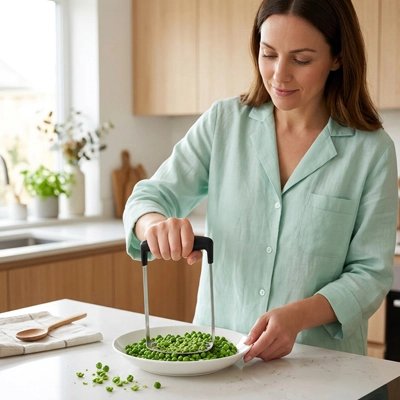une femme qui fait une purée avec un Presse purée manuel