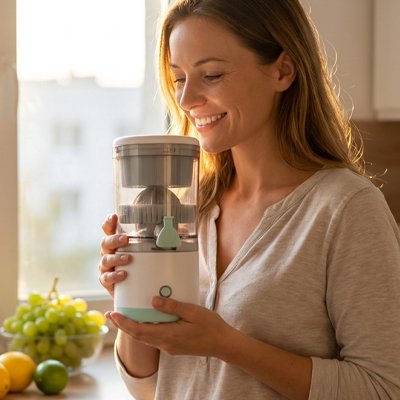 une femme qui utilise qui utilise un Press agrume