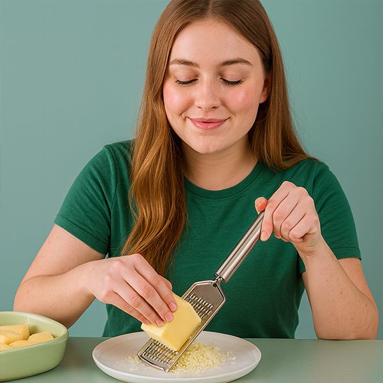  une femme qui utilise une Râpe à fromage