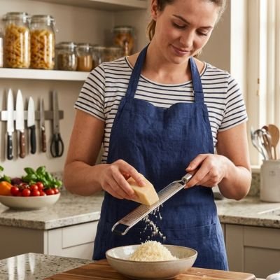  une femme qui utilise une Râpe à fromage